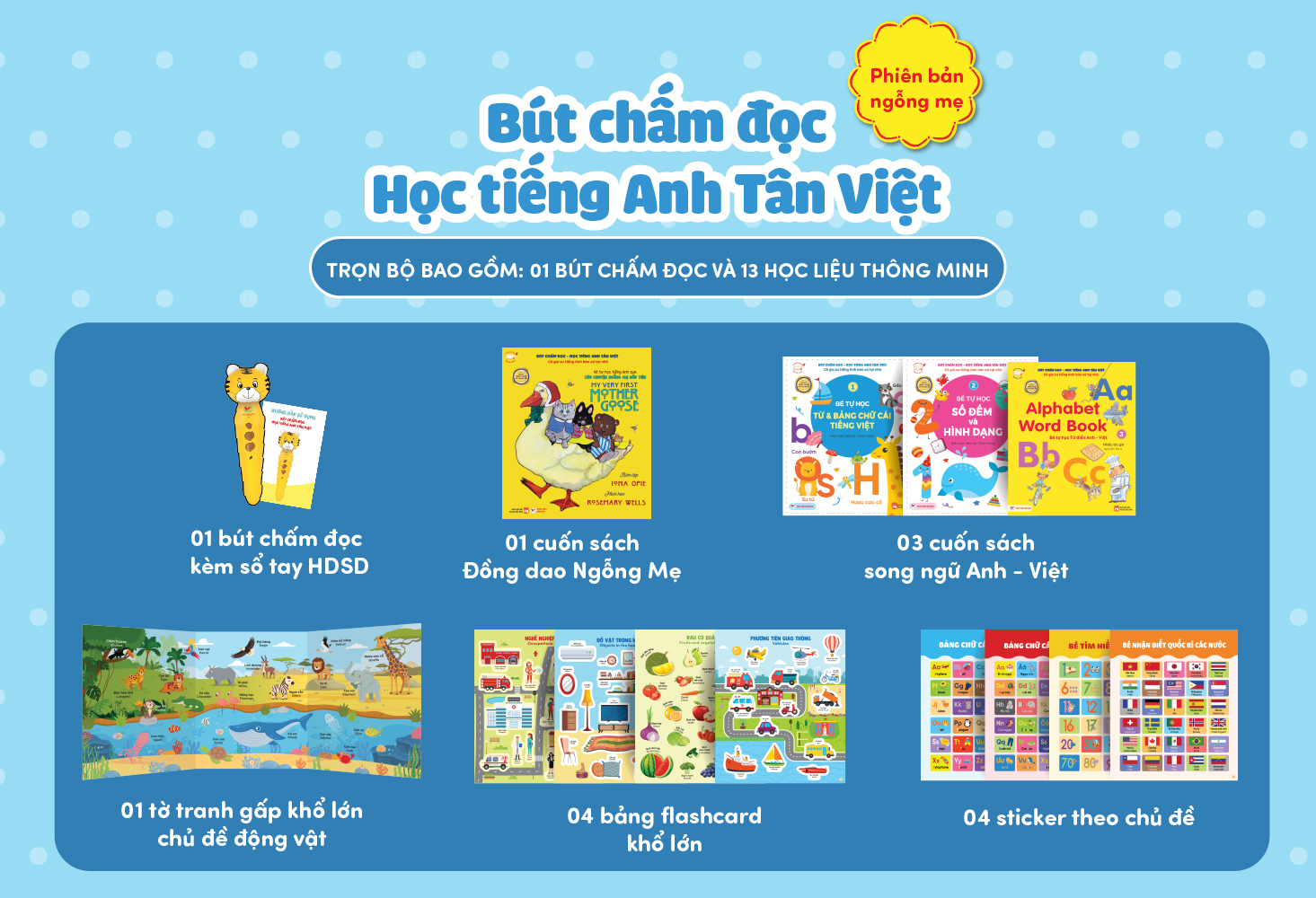 Bút Chấm Đọc-Học Tiếng Anh Tân Việt - Cô Gia Sư Tiếng Anh Bản Xứ Tại Nhà - Phiên Bản Ngỗng Mẹ (Dành Cho Trẻ Từ 0 Đến 6 Tuổi) - Tặng Kèm Sách Tỏa Sáng Trong Đêm - Chúc Ngủ Ngon Ông Già Noel