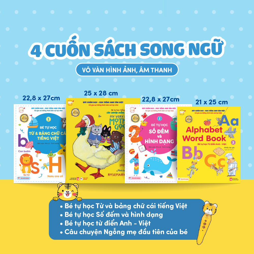 Bút Chấm Đọc-Học Tiếng Anh Tân Việt - Cô Gia Sư Tiếng Anh Bản Xứ Tại Nhà - Phiên Bản Ngỗng Mẹ (Dành Cho Trẻ Từ 0 Đến 6 Tuổi) - Tặng Kèm Sách Tỏa Sáng Trong Đêm - Chúc Ngủ Ngon Ông Già Noel