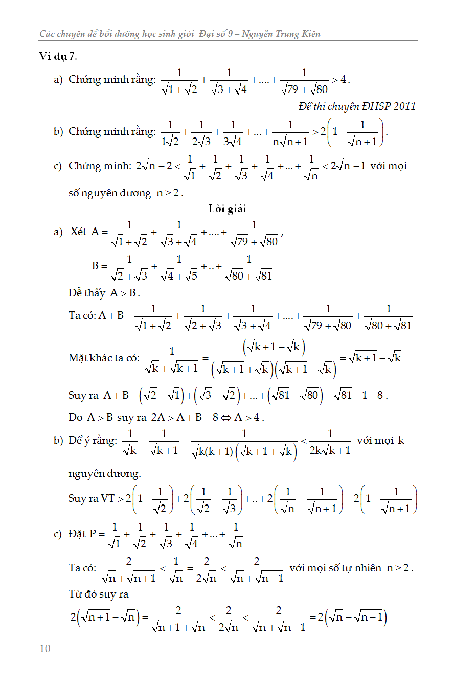 các chuyên đề bồi dưỡng học sinh giỏi đại số lớp 9