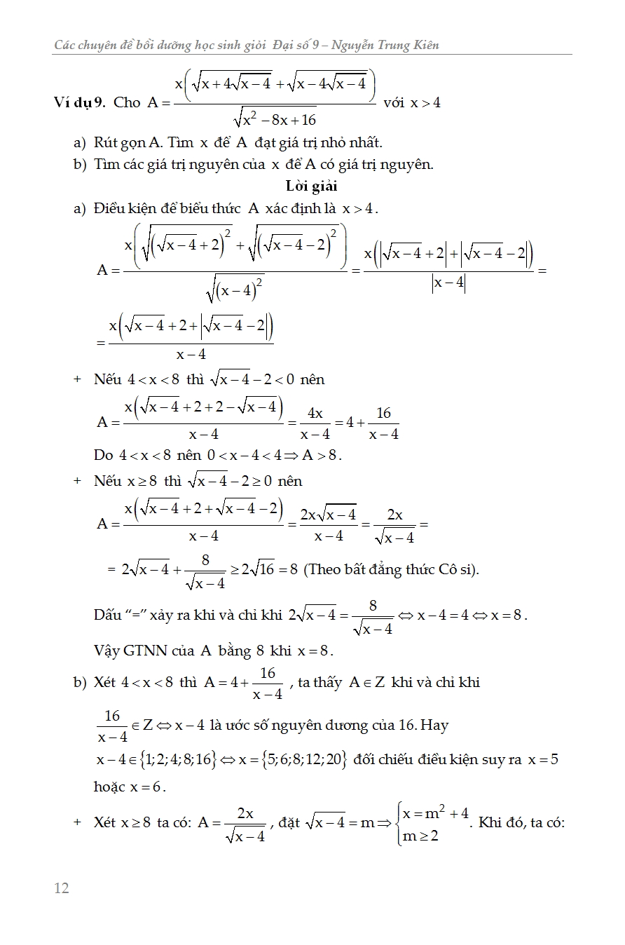 các chuyên đề bồi dưỡng học sinh giỏi đại số lớp 9