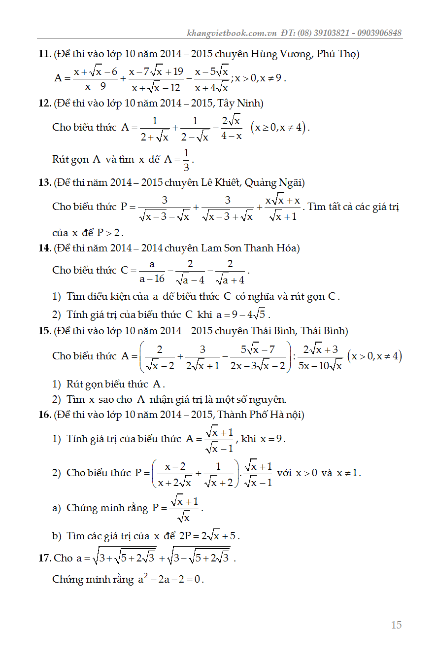các chuyên đề bồi dưỡng học sinh giỏi đại số lớp 9