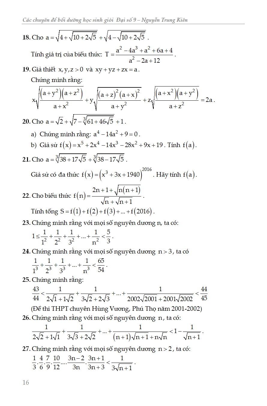 các chuyên đề bồi dưỡng học sinh giỏi đại số lớp 9