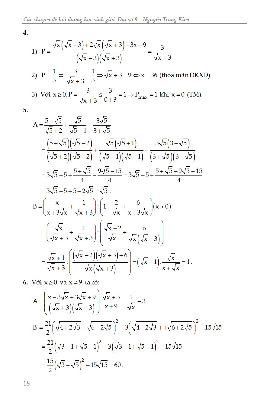 các chuyên đề bồi dưỡng học sinh giỏi đại số lớp 9
