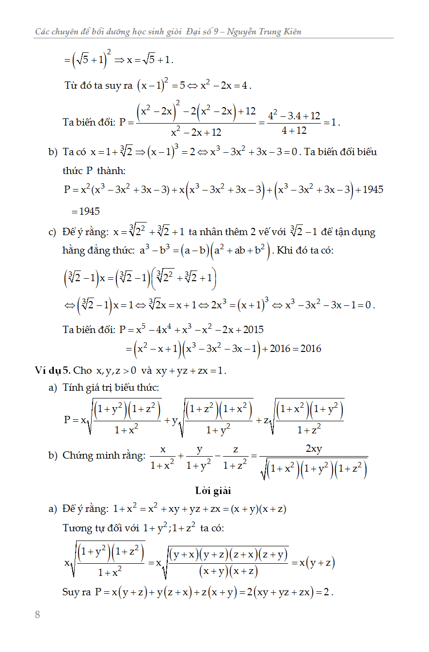 các chuyên đề bồi dưỡng học sinh giỏi đại số lớp 9