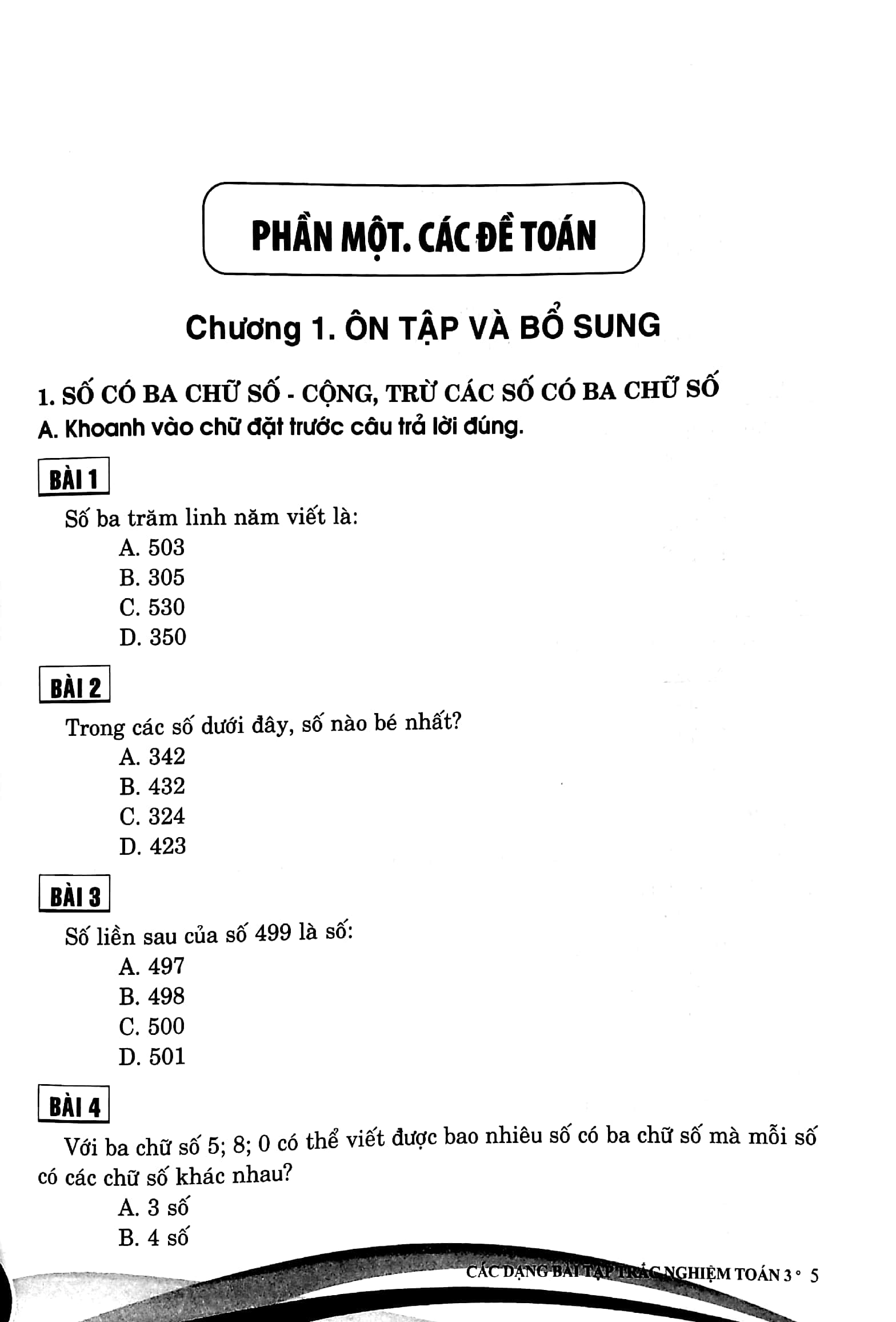 các dạng bài tập trắc nghiệm toán 3