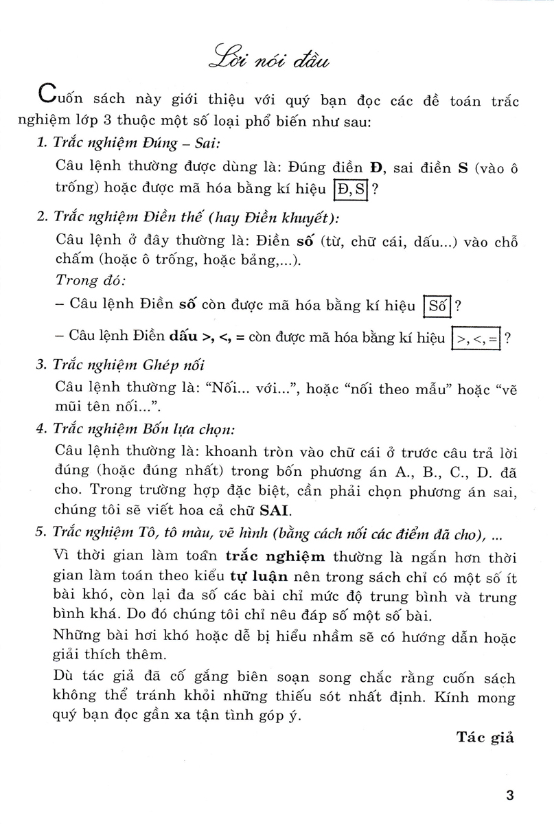 các dạng bài tập trắc nghiệm toán 3 (biên soạn theo chương trình giáo dục phổ thông mới) (tái bản 2024)
