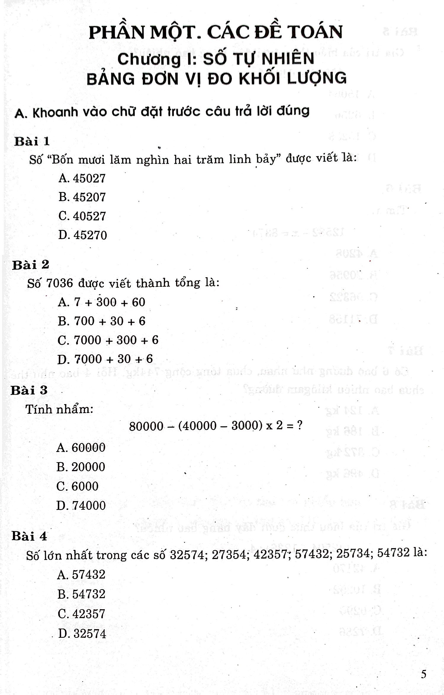 các dạng bài tập trắc nghiệm toán 4 (theo chương trình giáo dục phổ thông mới)