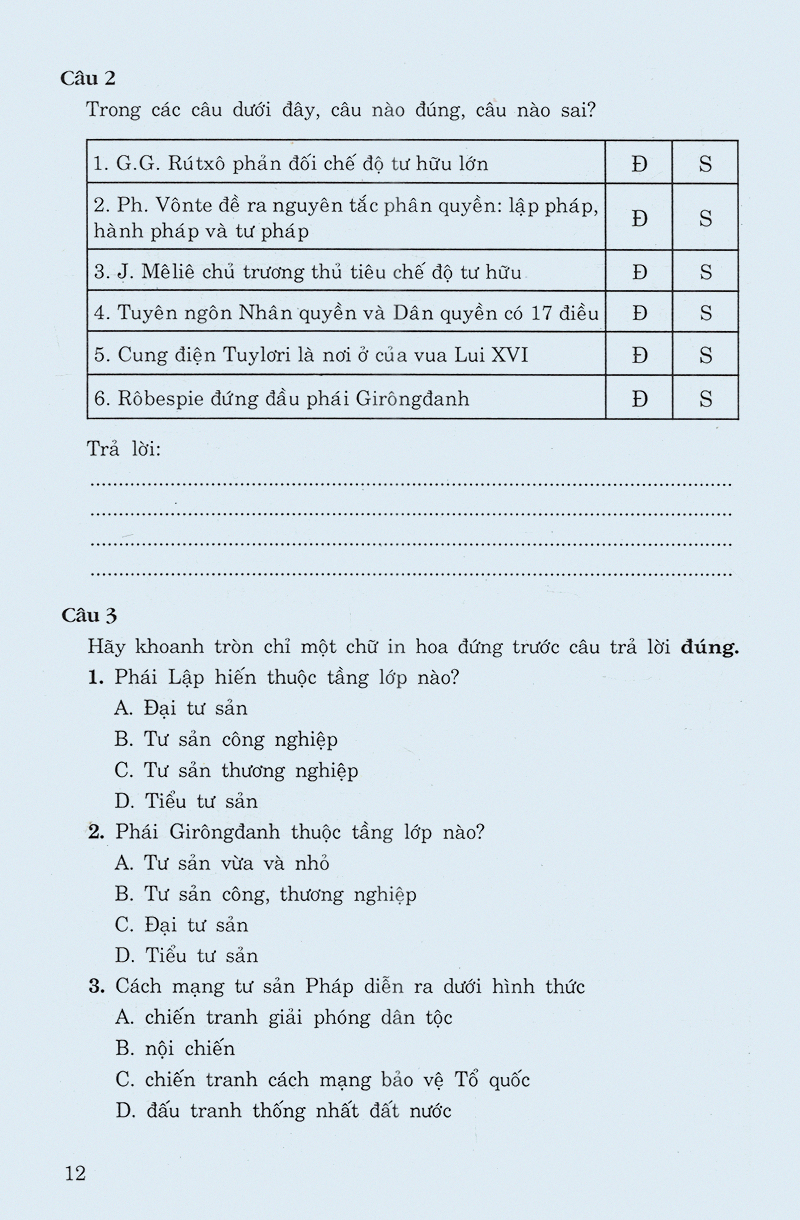 các dạng câu hỏi và bài tập trắc nghiệm lịch sử lớp 11