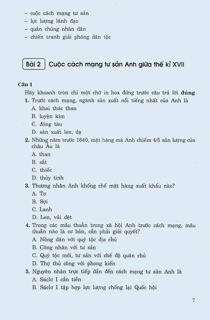 các dạng câu hỏi và bài tập trắc nghiệm lịch sử lớp 11