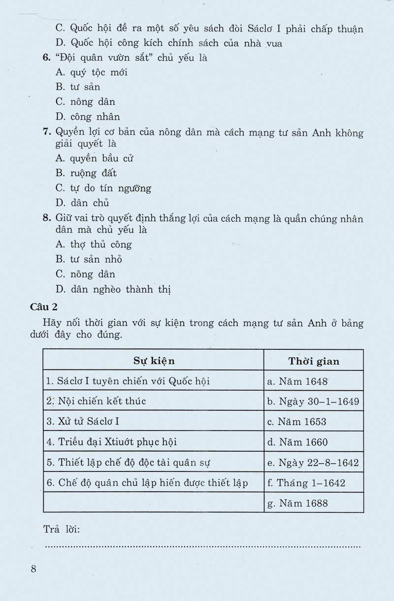các dạng câu hỏi và bài tập trắc nghiệm lịch sử lớp 11