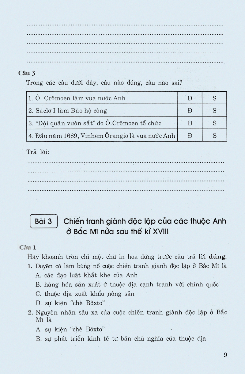 các dạng câu hỏi và bài tập trắc nghiệm lịch sử lớp 11