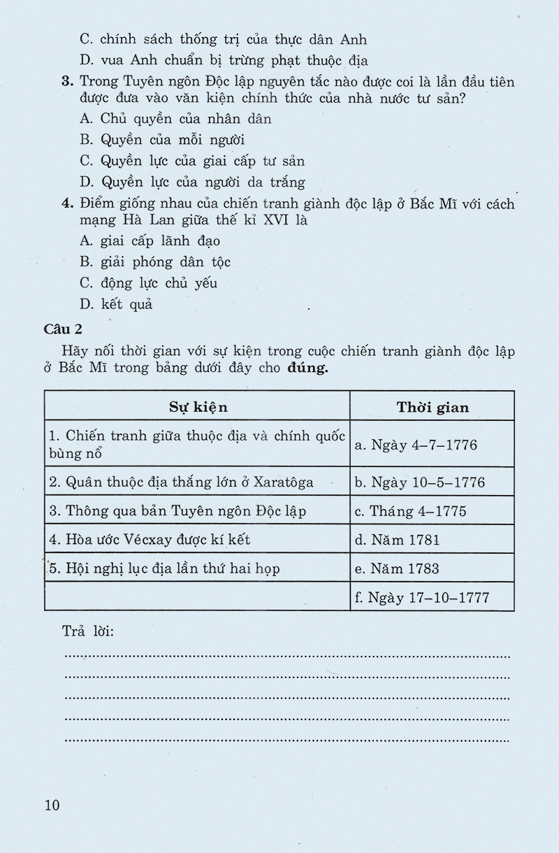 các dạng câu hỏi và bài tập trắc nghiệm lịch sử lớp 11