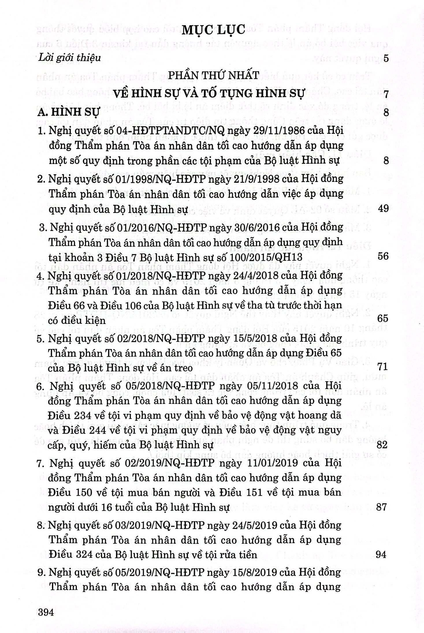 các nghị quyết của hội đồng thẩm phán tòa án nhân dân tối cao