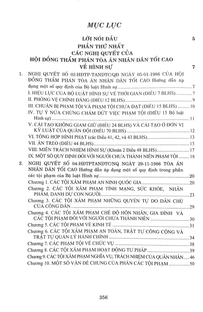 các nghị quyết của hội đồng thẩm phán tòa án nhân dân tối cao về hình sự và tố tụng hình sự từ năm 1986 đến năm 2024