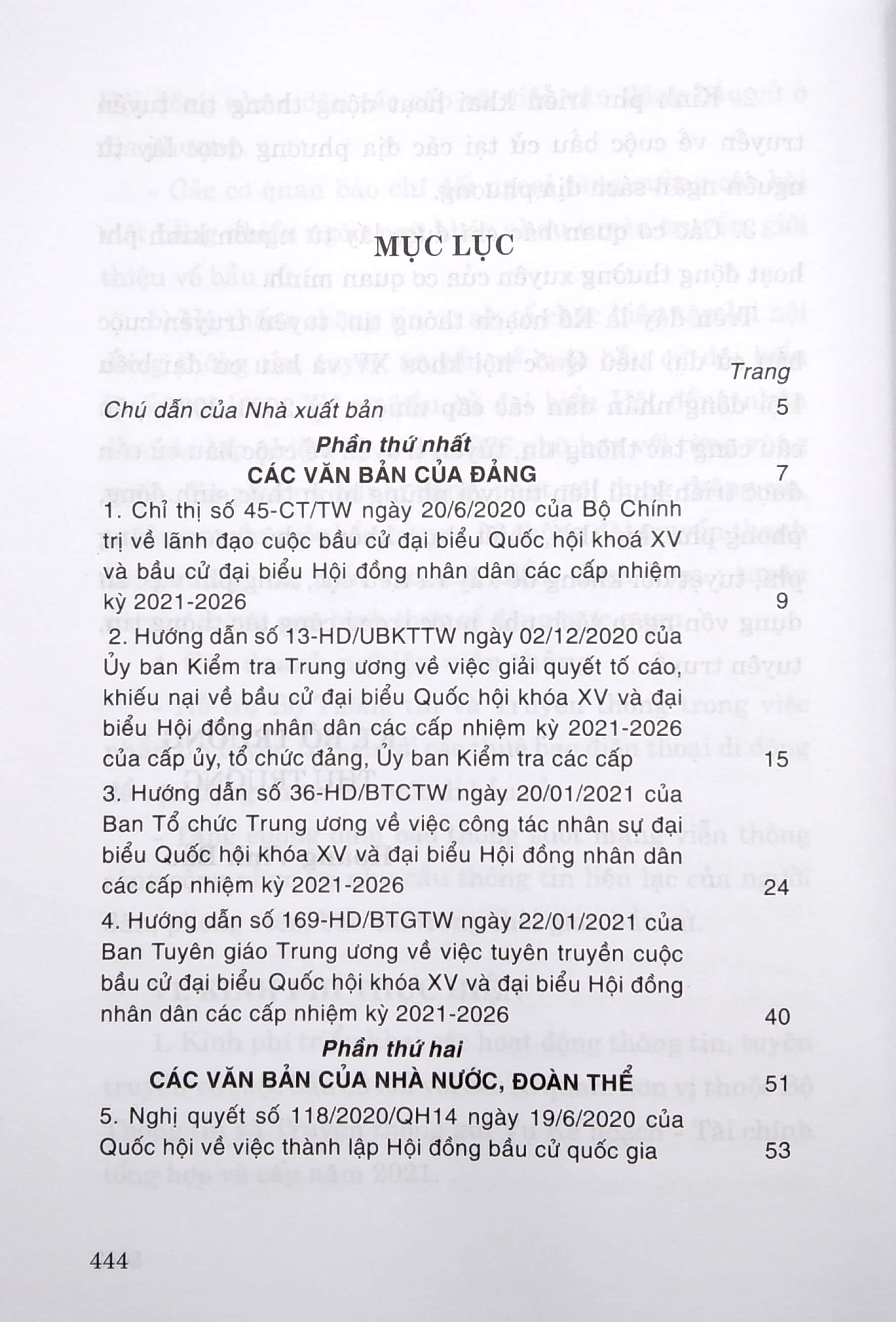 các văn bản chỉ đạo, hướng dẫn bầu cử đại biểu quốc hội khóa xv và đại biểu hội đồng nhân dân các cấp nhiệm kỳ 2021-2026