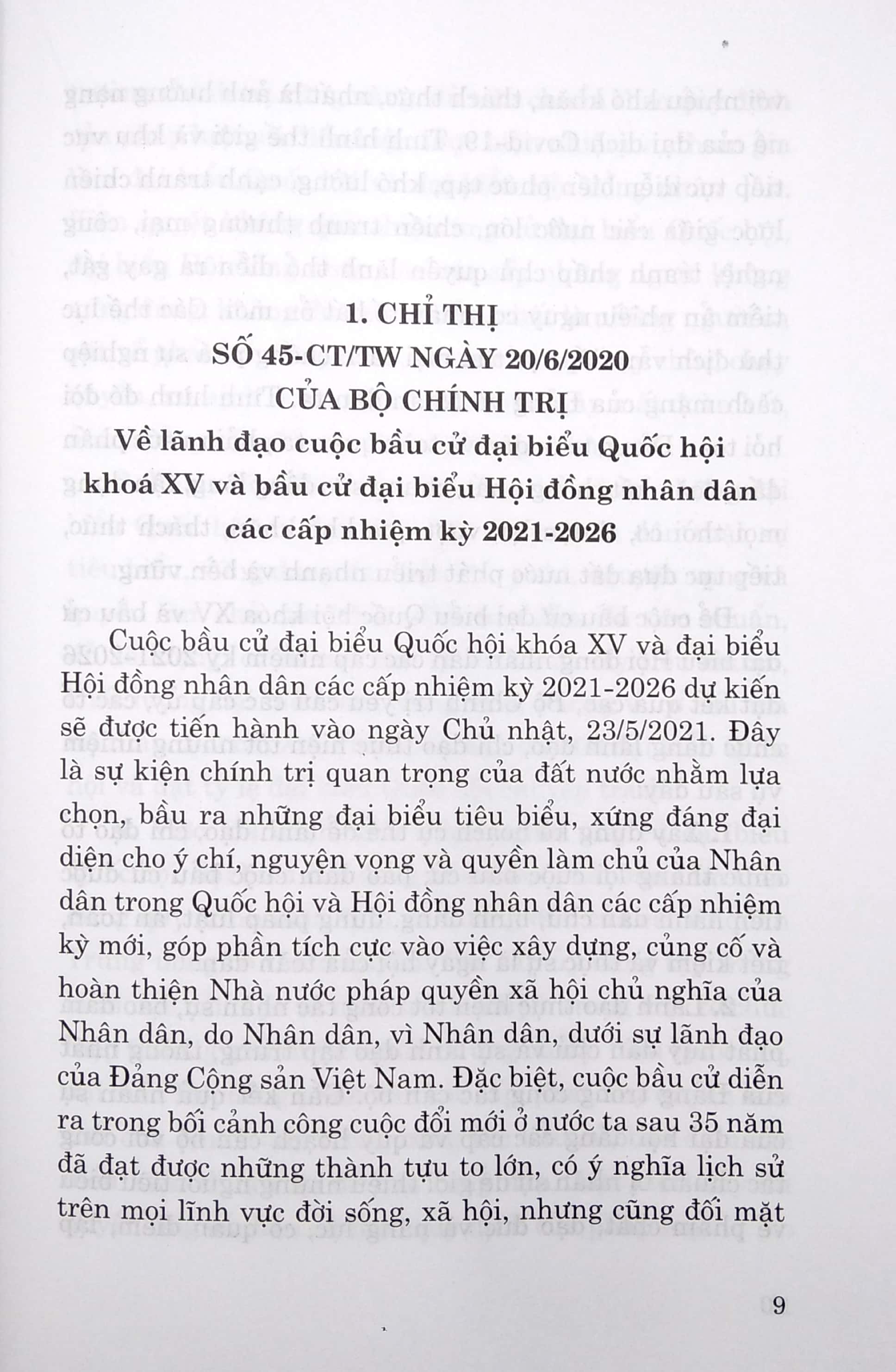 các văn bản chỉ đạo, hướng dẫn bầu cử đại biểu quốc hội khóa xv và đại biểu hội đồng nhân dân các cấp nhiệm kỳ 2021-2026