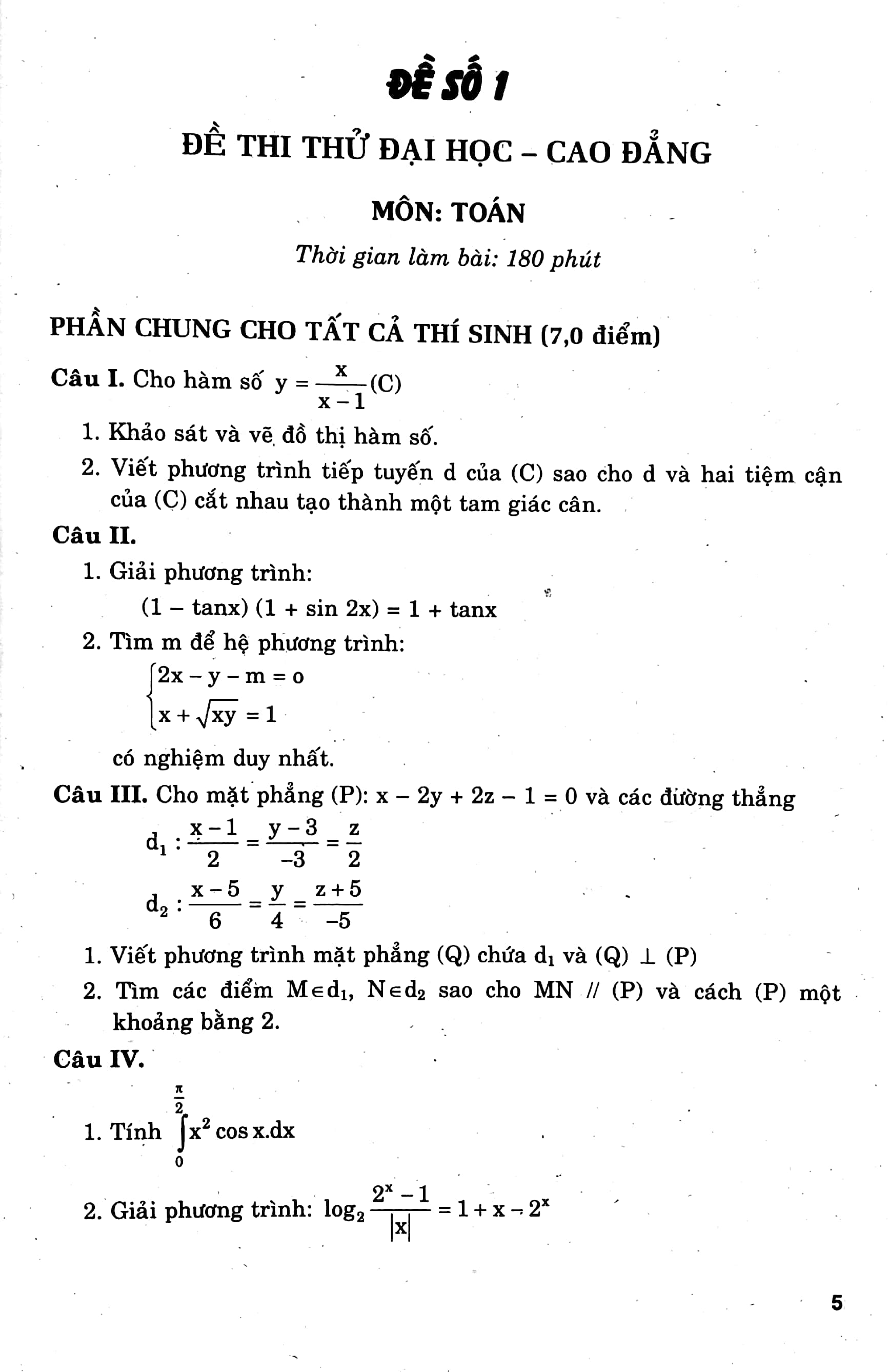 cấu trúc các dạng đề thi tự luận môn toán 12 (ôn luyện thi đh-cđ 2013)