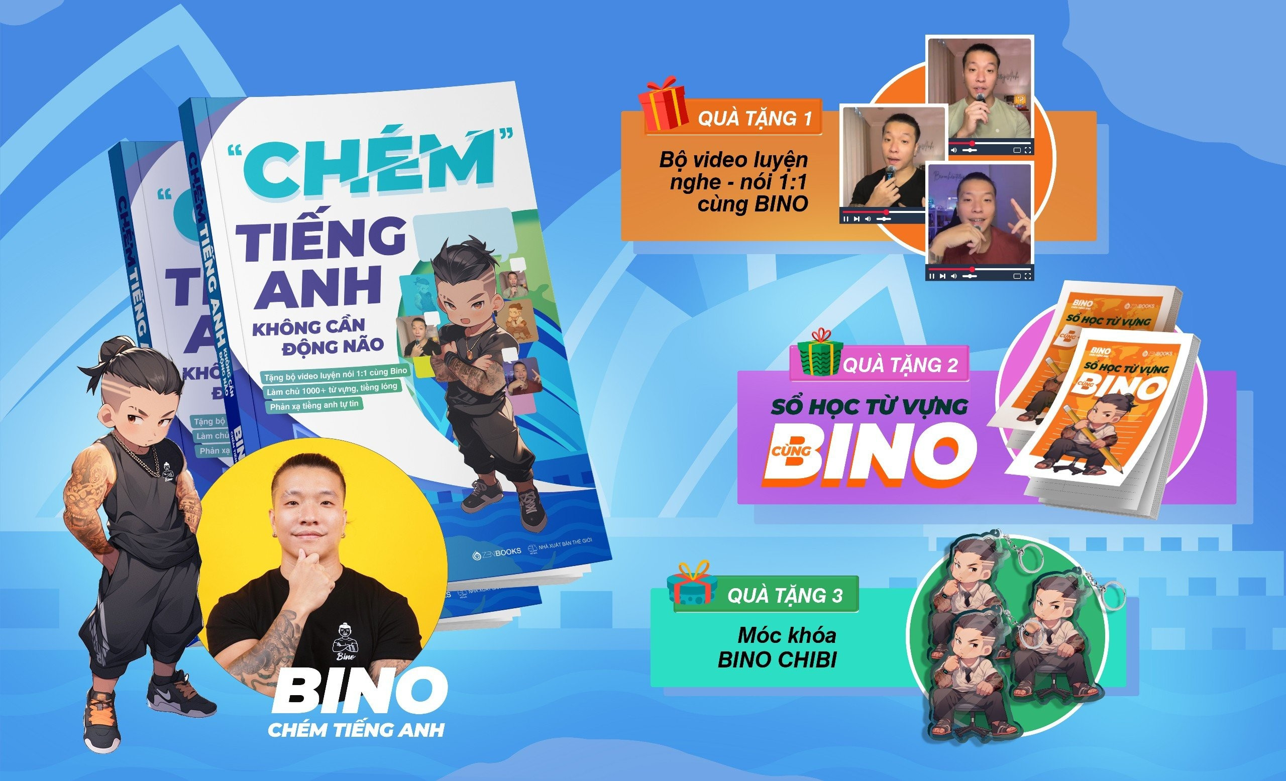 "chém" tiếng anh không cần động não - tặng kèm bộ video luyện nghe-nói + sổ học từ vựng + móc khóa bino chibi