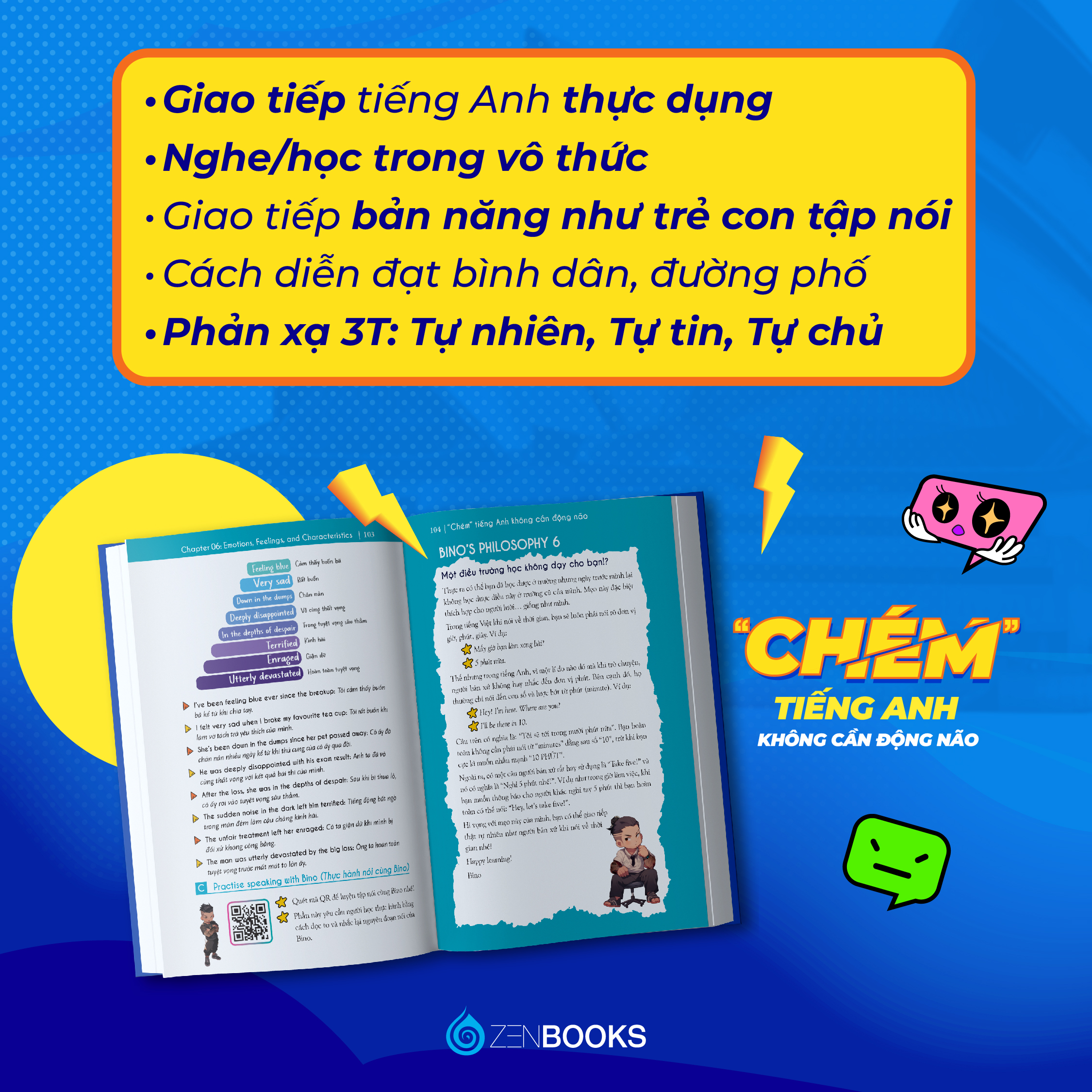"chém" tiếng anh không cần động não - tặng kèm bộ video luyện nghe-nói + sổ học từ vựng + móc khóa bino chibi
