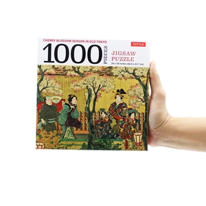 cherry blossom season in old tokyo- 1000 piece jigsaw puzzle: woodblock print by utagawa kunisada (finished size 24 in x 18 in)