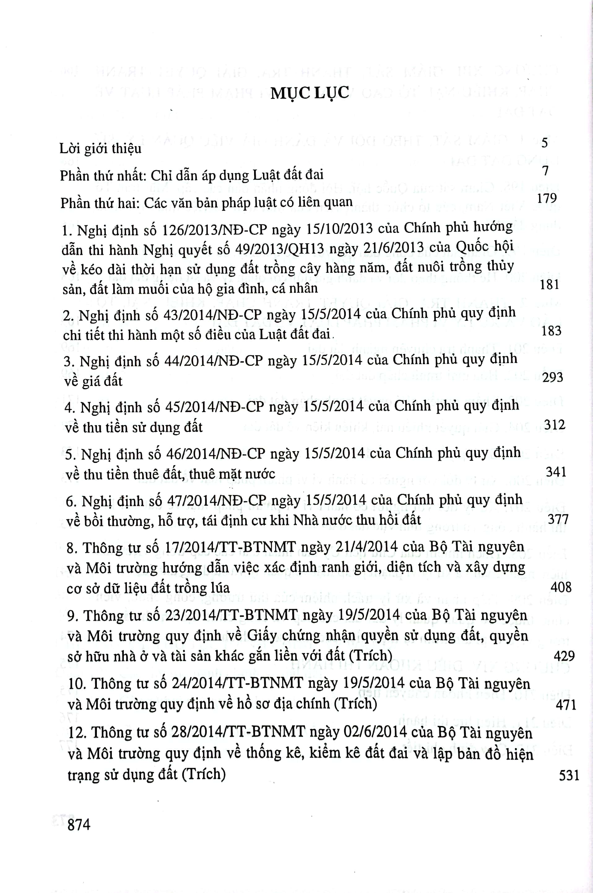 chỉ dẫn áp dụng luật đất đai và các văn bản hướng dân thi hành