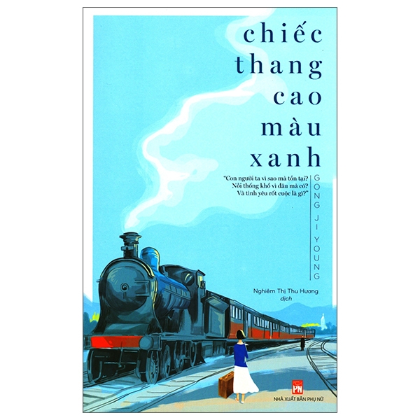 chiếc thang cao màu xanh