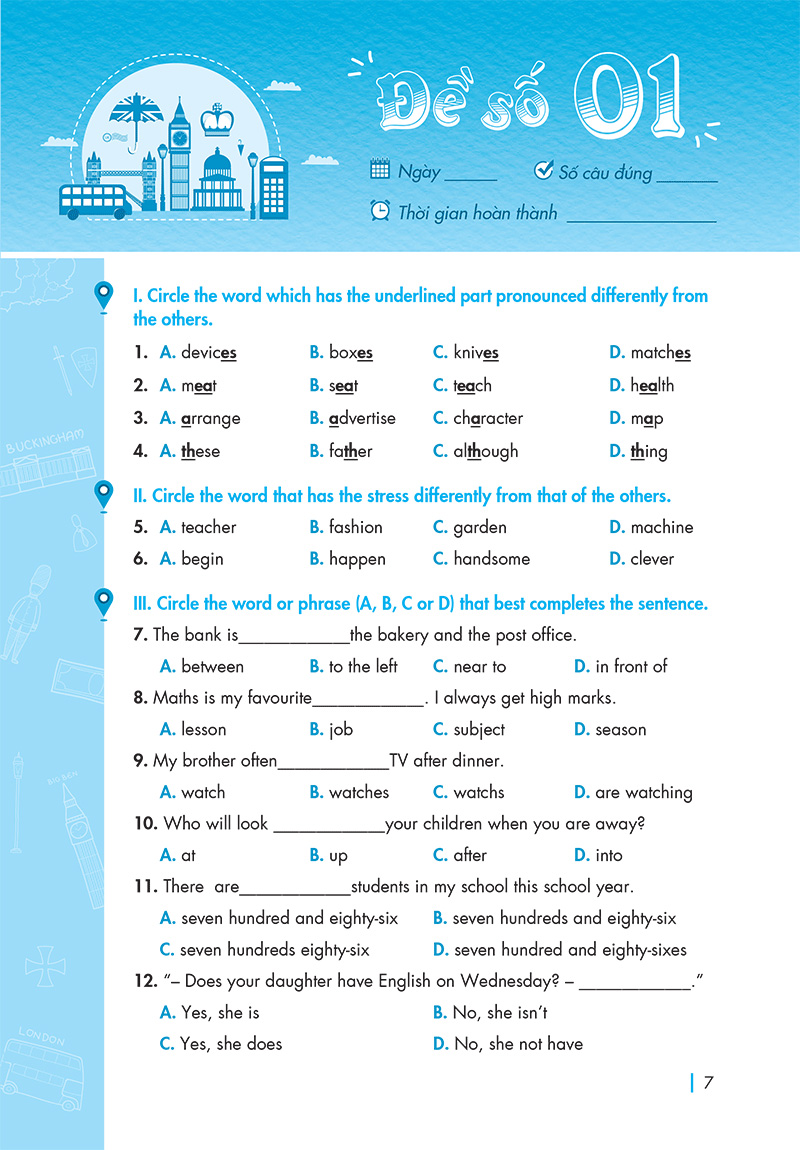 chinh phục đề thi vào lớp 6 trường thcs chất lượng cao môn tiếng anh