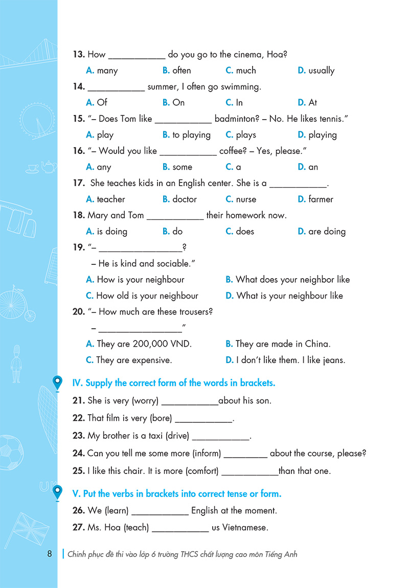 chinh phục đề thi vào lớp 6 trường thcs chất lượng cao môn tiếng anh