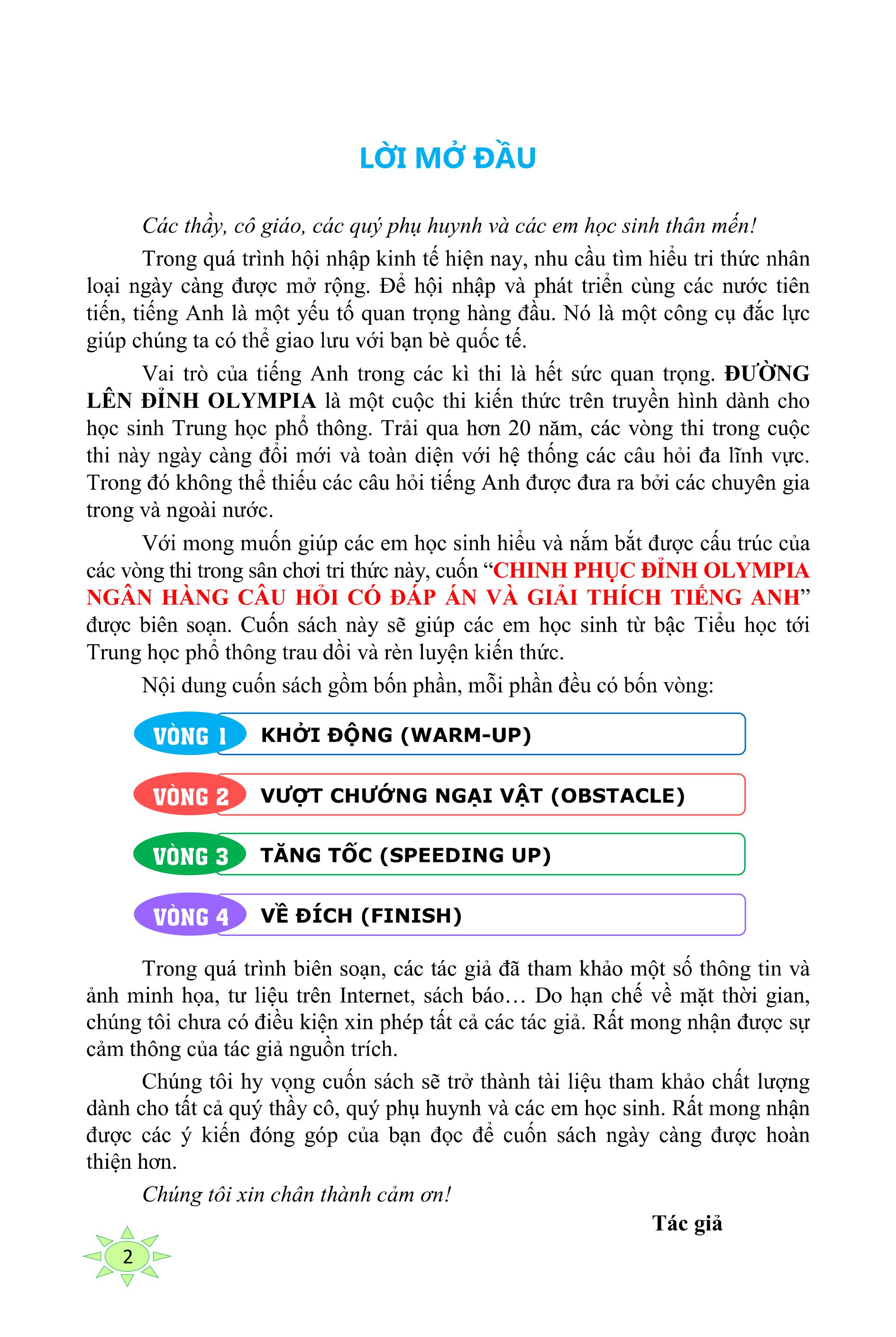 chinh phục đỉnh olympia ngân hàng câu hỏi có đáp án và giải thích tiếng anh
