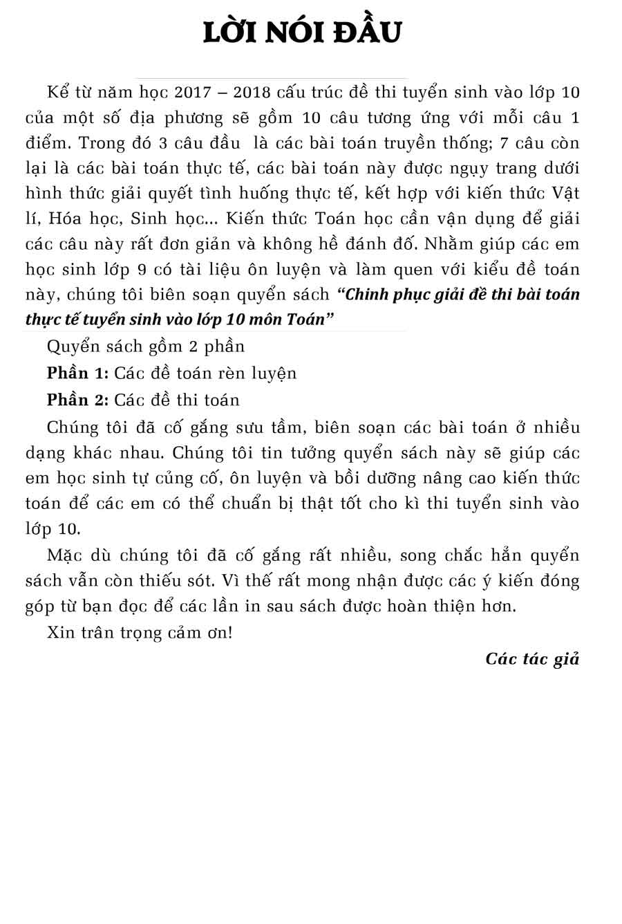 chinh phục giải đề thi bài toán thực tế tuyển sinh vào lớp 10 môn toán