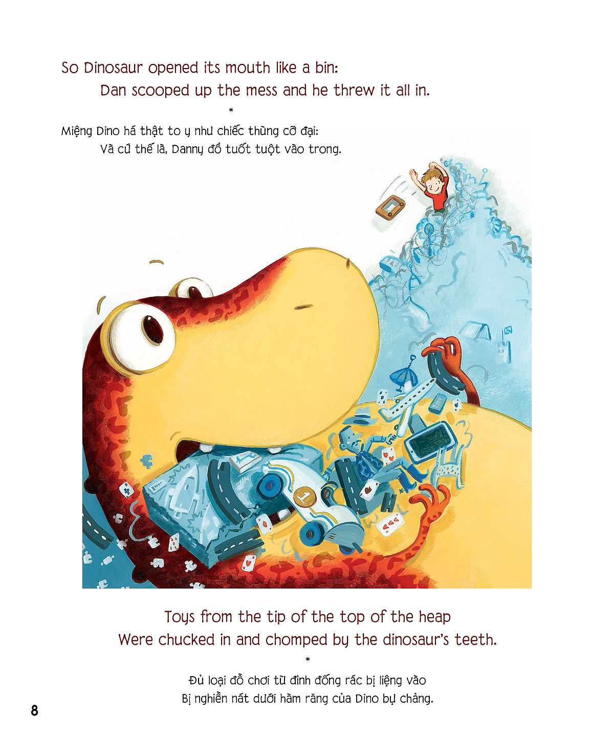 chú khủng long tham ăn: giải cứu chiếc giường – bài học về thói quen gọn gàng (song ngữ)
