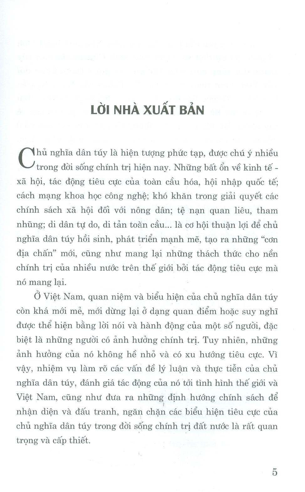 chủ nghĩa dân túy trong đời sống chính trị thế giới và gợi ý tham khảo đối với việt nam