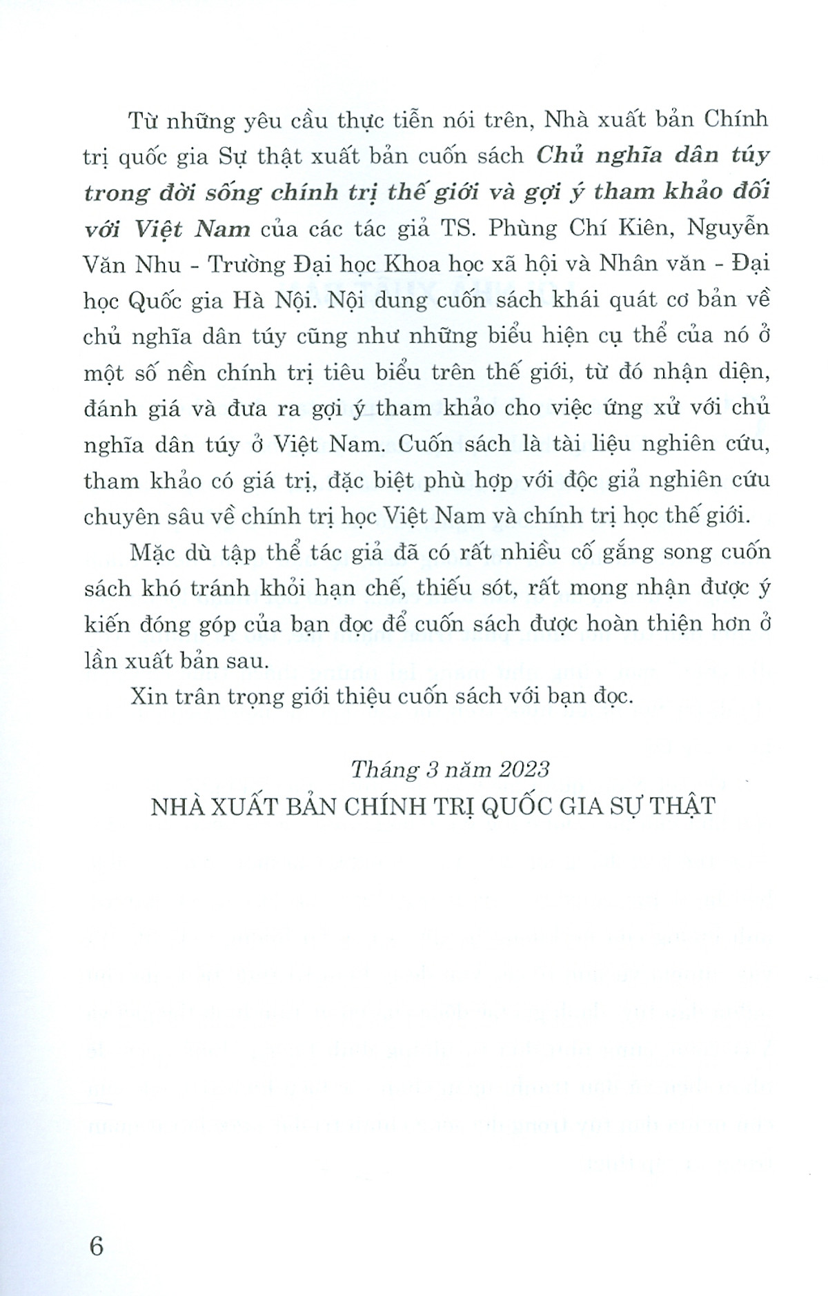chủ nghĩa dân túy trong đời sống chính trị thế giới và gợi ý tham khảo đối với việt nam