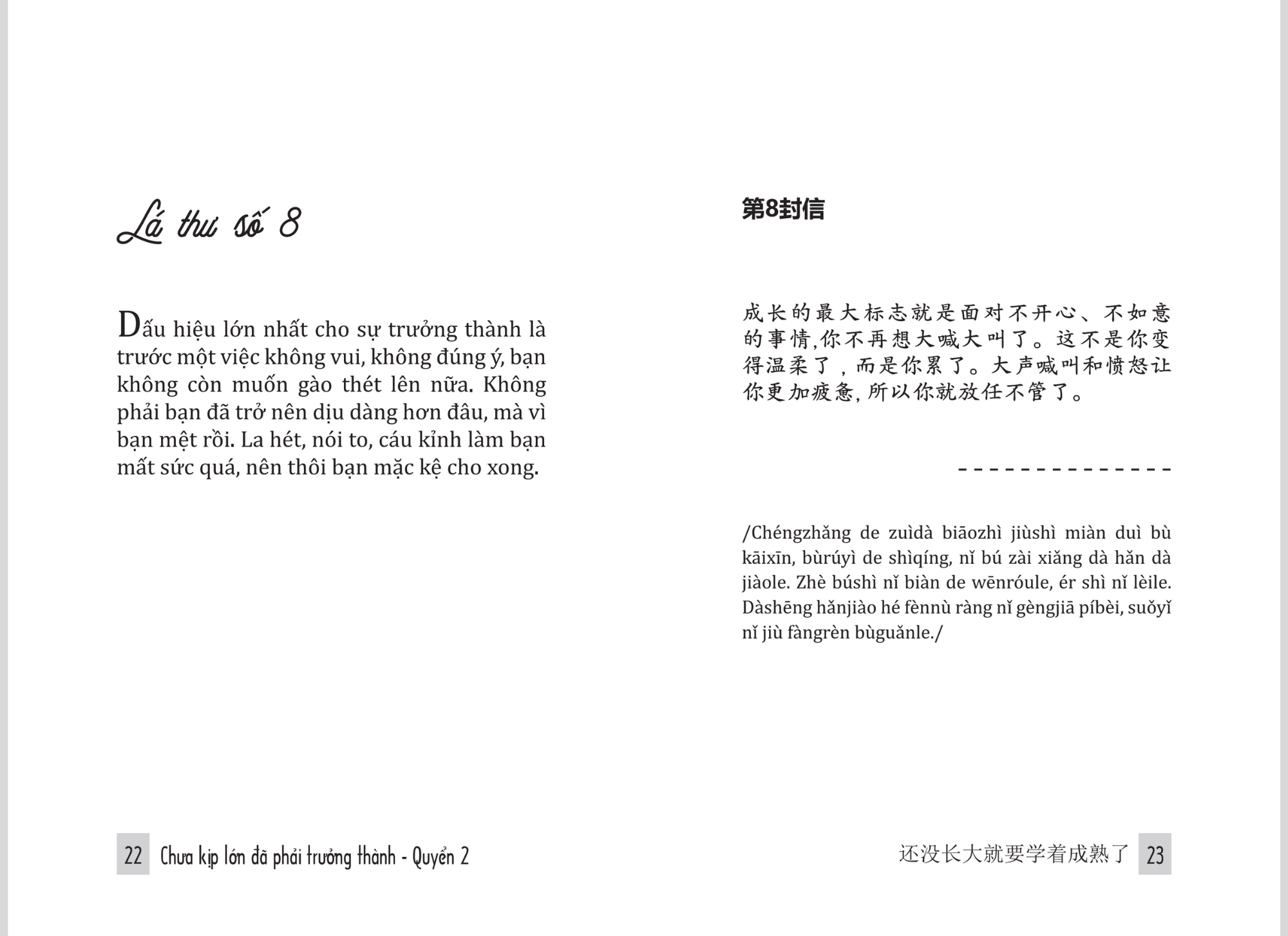 chưa kịp lớn đã phải trưởng thành - quyển 2 - phiên bản song ngữ việt-trung