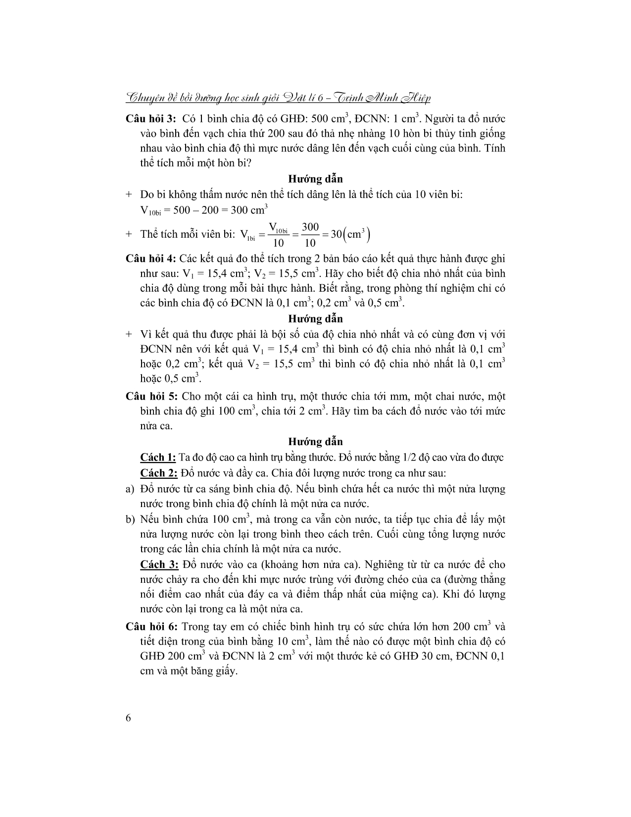 chuyên đề bồi dưỡng học sinh giỏi vật lí 6