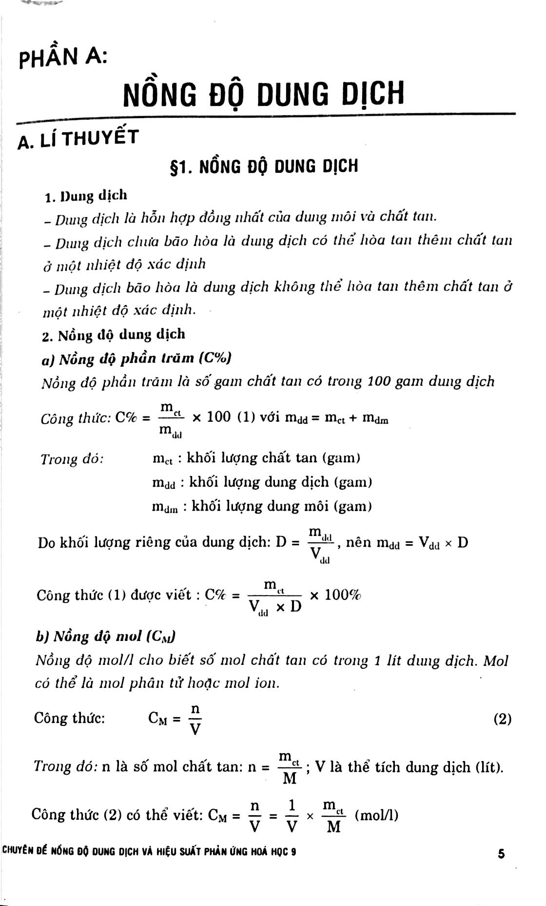 chuyên đề nồng độ dung dịch và hiệu suất phản ứng hóa 9
