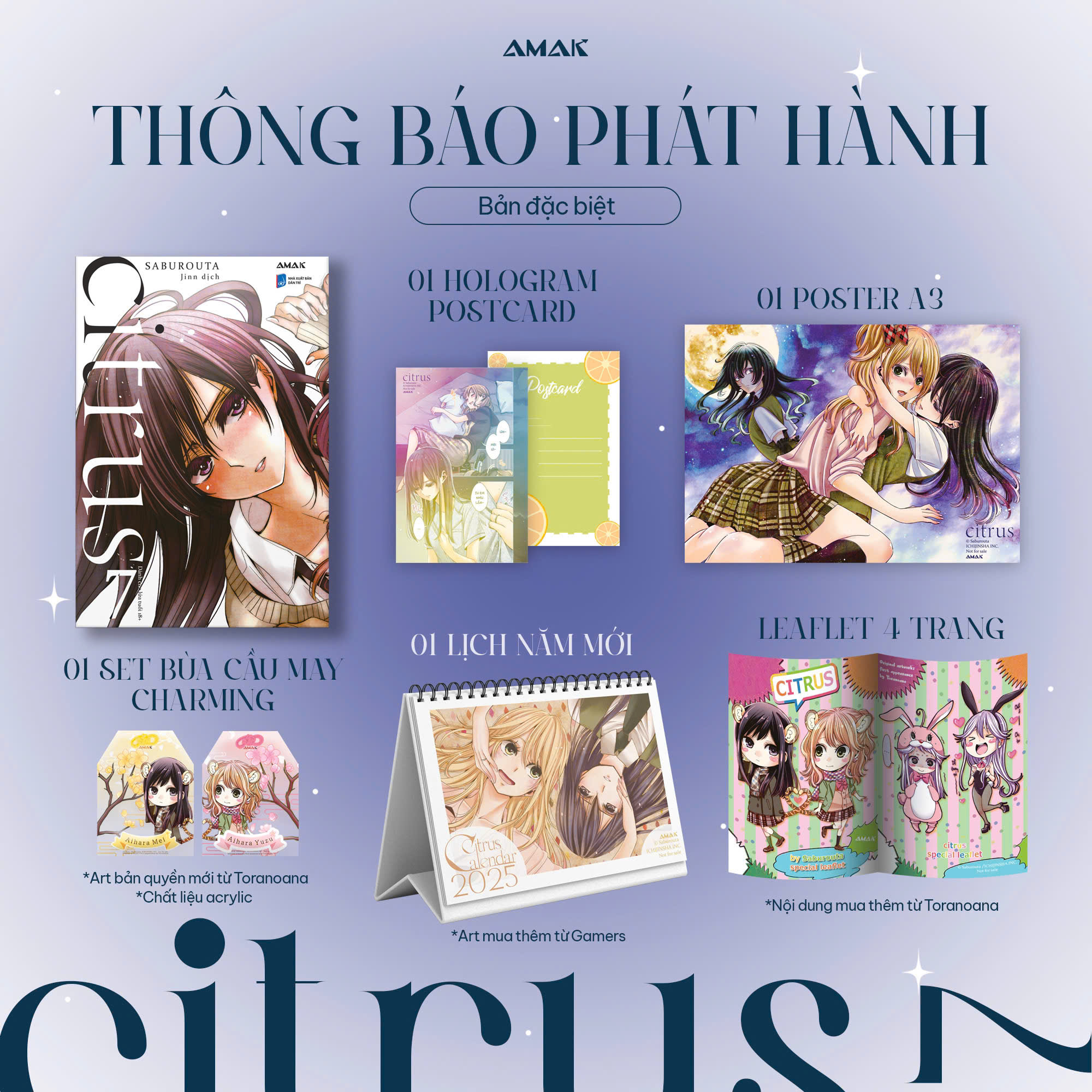 citrus - tập 7 - bản đặc biệt - tặng kèm hologram postcard hai mặt + leaflet 4 trang + poster a3 + set bùa cầu may acrylic charming + bộ lịch năm mới để bàn