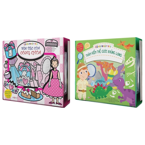 combo sách cùng nhập vai - bữa tiệc của công chúa + thám hiểm thế giới khủng long (bộ 2 cuốn)
