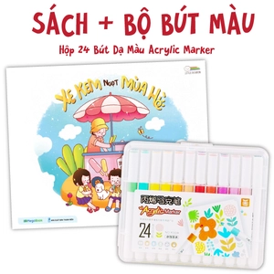 combo sách tô màu xe kem ngọt mùa hè + hộp 24 bút dạ màu acrylic marker - 9053a