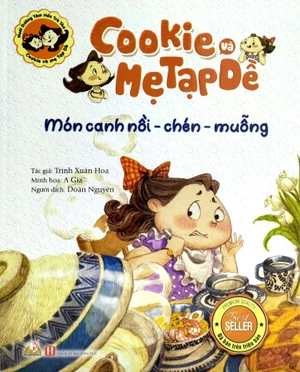 cookie và mẹ tạp dề - món canh nồi - chén - muỗng