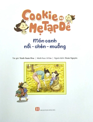 cookie và mẹ tạp dề - món canh nồi - chén - muỗng