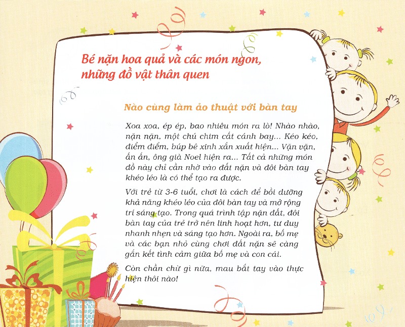 cùng bé chơi đất nặn - bé nặn hoa, quả, các món ăn ngon, những đồ vật thân quen (tuổi 3+)