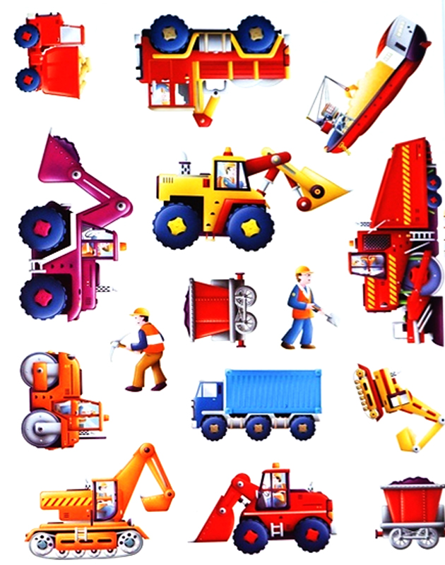 cuốn sách bóc dán đầu tiên của tớ - xe tải và máy xúc đào