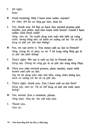 đàm thoại tiếng anh cho dịch vụ nhà hàng