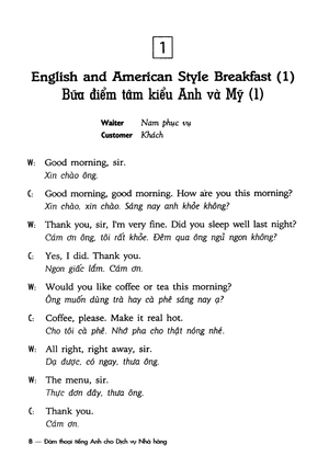 đàm thoại tiếng anh cho dịch vụ nhà hàng