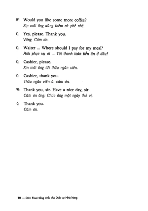 đàm thoại tiếng anh cho dịch vụ nhà hàng