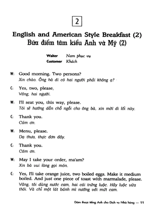 đàm thoại tiếng anh cho dịch vụ nhà hàng