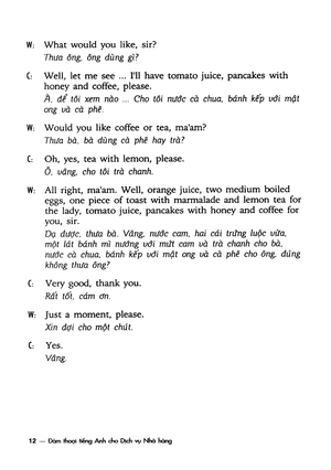 đàm thoại tiếng anh cho dịch vụ nhà hàng