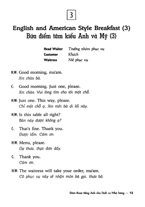 đàm thoại tiếng anh cho dịch vụ nhà hàng