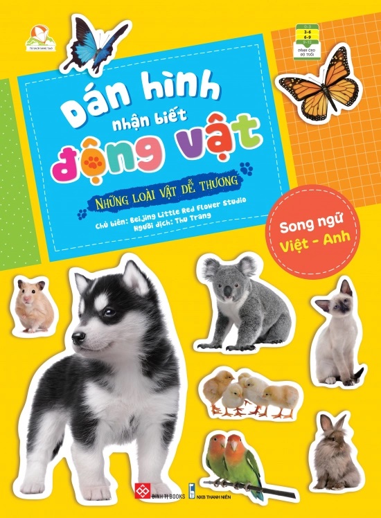 dán hình nhận biết động vật - những loài vật dễ thương (song ngữ việt-anh)